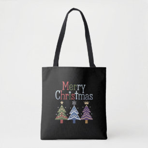 Prettig kerstfeest Kruis Xmas Boom Retro Draagtas