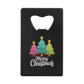 Prettig kerstfeest Leuk Kleurrijk Kerstboomontwerp Kredietkaart Flessenopener