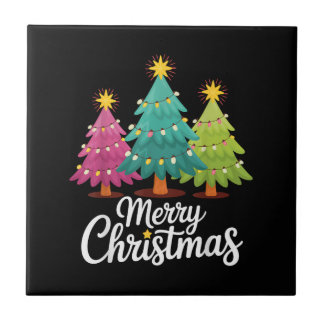 Prettig kerstfeest Leuk Kleurrijk Kerstboomontwerp Tegeltje