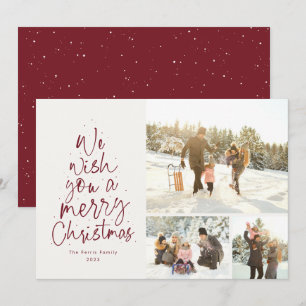 Prettig kerstfeest leuk rood drie foto familie feestdagenkaart