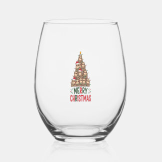 Prettig kerstfeest luiaard boom wijnglas zonder voet