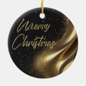 Prettig kerstfeest Luxe Zwart en Goud Keramisch Ornament (Achterkant)