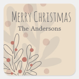 Prettig kerstfeest maretak en familienaam tekst vierkante sticker