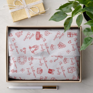 Prettig kerstfeest met de hand getekende krabbels tissuepapier