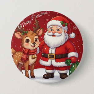 Prettig kerstfeest met een schattige kerstman en r ronde button 7,6 cm