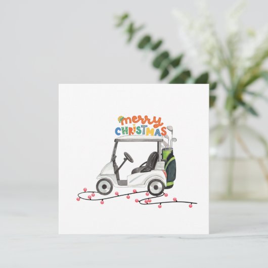 Prettig kerstfeest met golftas kar voor golfer H Feestdagenkaart (Staand voorkant)