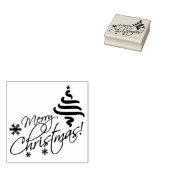 Prettig kerstfeest met kerstboom en sneeuwvlokken 	rubberstempel (Gestempeld)