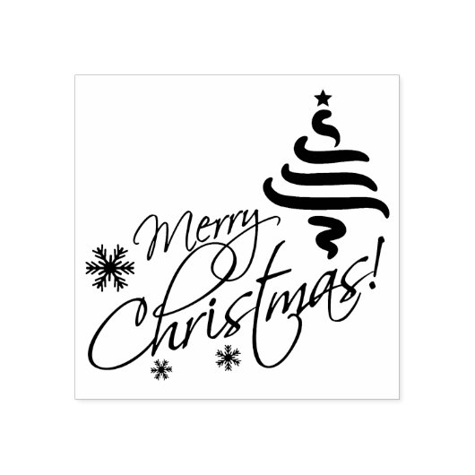 Prettig kerstfeest met kerstboom en sneeuwvlokken 	rubberstempel (Afrduk)