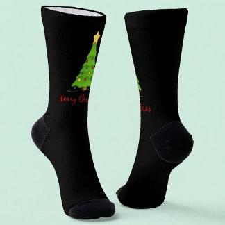 Prettig kerstfeest met kerstboom zwart sokken