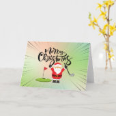 Prettig kerstfeest met Kerstman die golfer speelt Kaart (Gele Bloem)