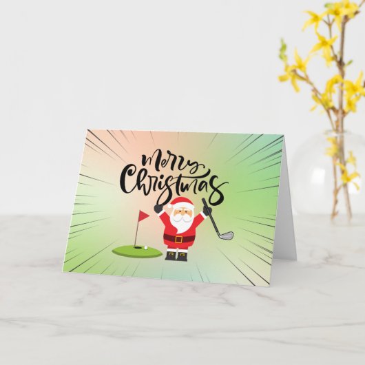 Prettig kerstfeest met Kerstman die golfer speelt  Kaart (Gele Bloem)