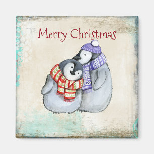 Prettig kerstfeest met knuffelende pinguïns magneet