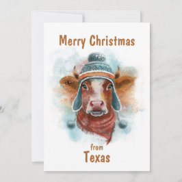 Prettig kerstfeest met koe op slee feestdagenkaart