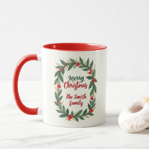 Prettig Kerstfeest Met Krans En Naam Rode Koffie Mok