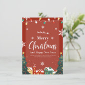 Prettig kerstfeest met rode decoratie uitnodiging (Staand voorkant)