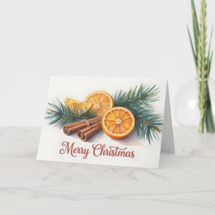 Prettig kerstfeest met sinaasappels en kaneel kaart