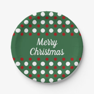 Prettig kerstfeest met vrolijke groene polka stipp papieren bordje
