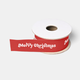 Prettig kerstfeest Minimalistisch Retro Rood & Wit Grosgrain Lint