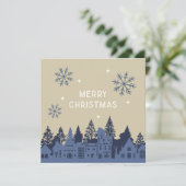 Prettig kerstfeest Mod Village Blue Feestdagenkaart (Staand voorkant)