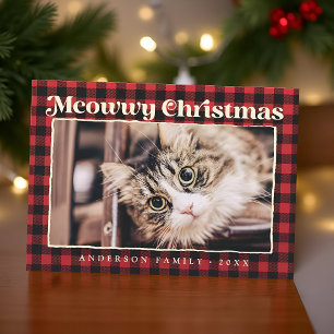 Prettig kerstfeest modern geruit grappige huisdier feestdagenkaart