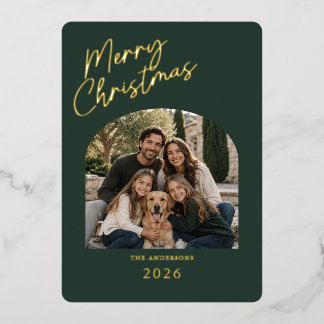 Prettig Kerstfeest Modern Groen en Goud Folie Uitnodiging