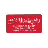 Prettig kerstfeest Modern Rode Script Adres Etiket (Voorkant)