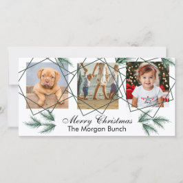 Prettig kerstfeest Moderne dennennaald 3 fotokolla Feestdagenkaart
