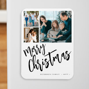 Prettig kerstfeest moderne familiefotocollage magneet
