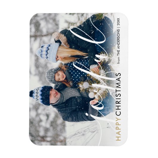 Prettig kerstfeest moderne foto chic script vrolij magneet (Verticaal)