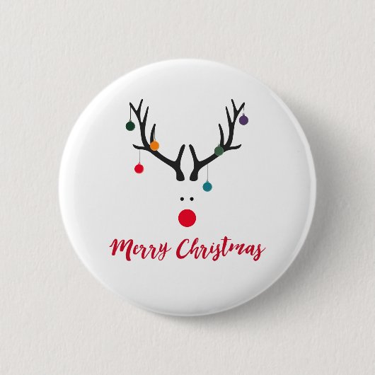 Prettig kerstfeest moderne rendier wit ronde button 5,7 cm (Voorkant)