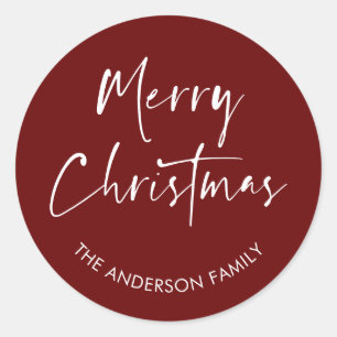Prettig kerstfeest moderne rode kalligrafie famili ronde sticker