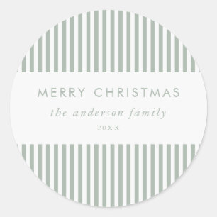 Prettig kerstfeest moderne saliegroene strepen ronde sticker