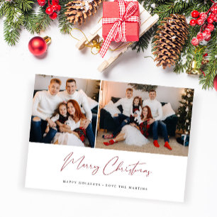 Prettig kerstfeest moderne script twee fotokaart