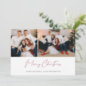 Prettig kerstfeest moderne script twee fotokaart (Staand voorkant)