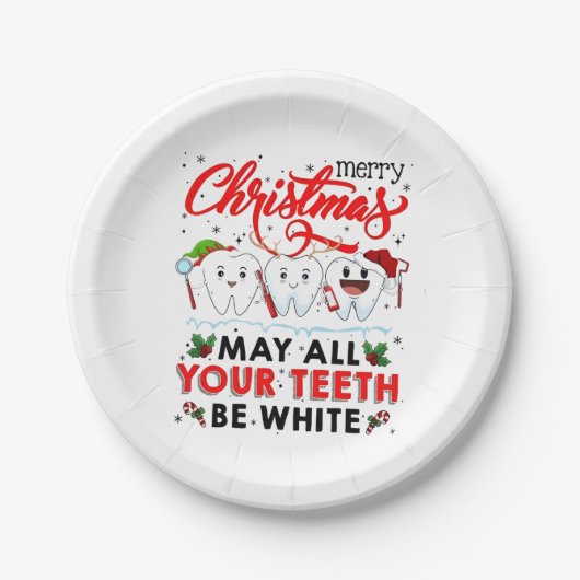 Prettig kerstfeest, mogen al je tanden wit zijn papieren bordje (Voorkant)