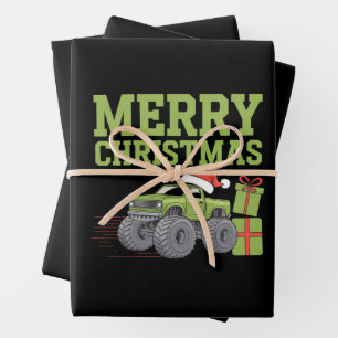 Prettig kerstfeest monstertruck peuter jongens Ker Inpakpapier Vel