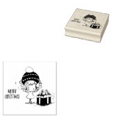 Prettig Kerstfeest Mooie Meisje met Cadeau  Rubberstempel (Gestempeld)