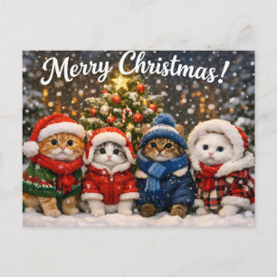 Prettig kerstfeest Moppige katten in winterjassen Feestdagenkaart