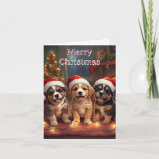 Prettig kerstfeest Moppige Puppies Kerstkaart Feestdagen Kaart