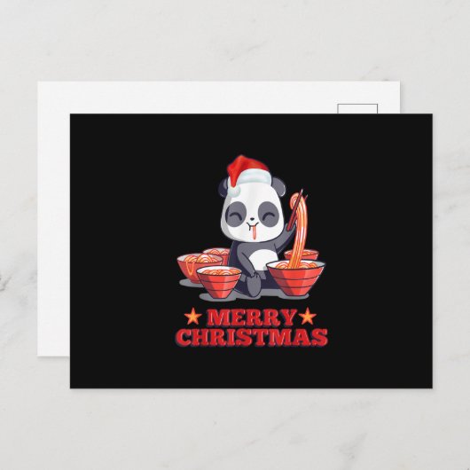 Prettig kerstfeest Moppige Ramen Panda Japanse Noe Feestdagenkaart (Voorkant / Achterkant)