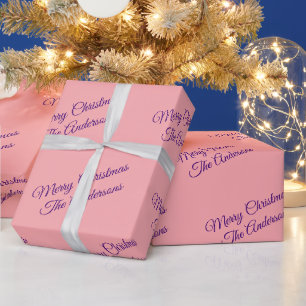 Prettig Kerstfeest, Namen, Paars Schrift op Perzik Cadeaupapier