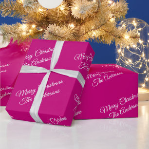 Prettig Kerstfeest, Namen, Witte Script op Fuchsia Cadeaupapier