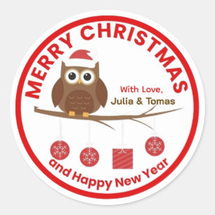 Prettig Kerstfeest & Nieuw Jaar Winter Lieve Uil N Ronde Sticker