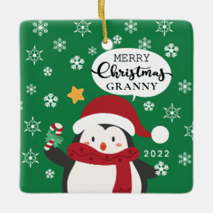 Prettig kerstfeest Oma Pinguïn Keramisch Ornament