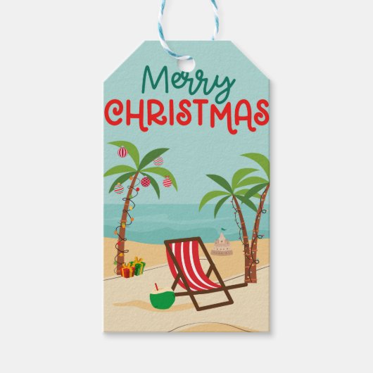 Prettig kerstfeest op het strand cadeaulabel (Voorkant)