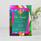 Prettig kerstfeest op roze & groene sarape kaart (Staand voorkant)