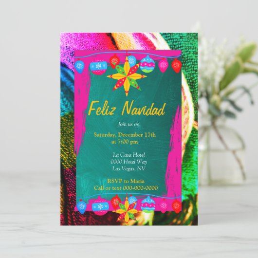 Prettig kerstfeest op roze & groene sarape kaart (Staand voorkant)