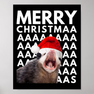 Prettig kerstfeest Opossum Schreeuwend Plezier Man Poster
