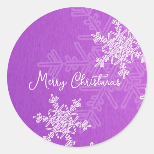 Prettig kerstfeest Paars Witte Sneeuwvlok Minimali Ronde Sticker (Voorkant)