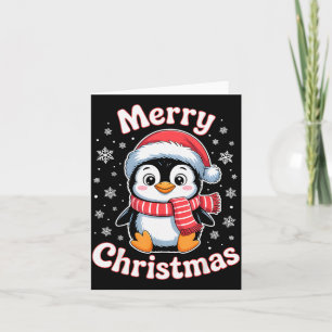 Prettig kerstfeest Pinguïn Muts Kerstman Sneeuwvlo Kaart